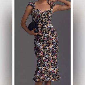 Anthropologie Black Floral Midi Dress